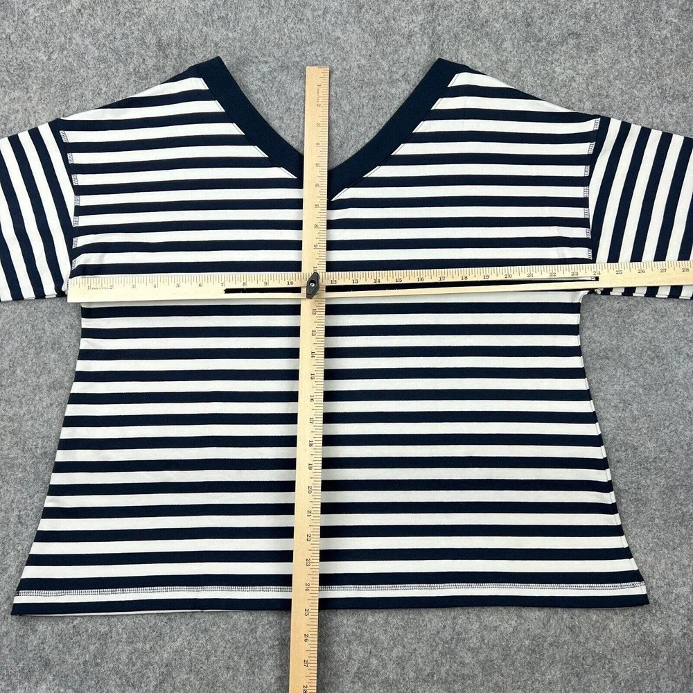 J Jill Sweater Womens Extra Large Petite‎ Blue Striped Long Sleeve V Neck Knit